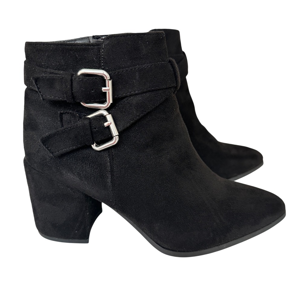 Top Moda Women's Ankle Booties Size 5.5 Black Zip‎ with Side Silver Buckles